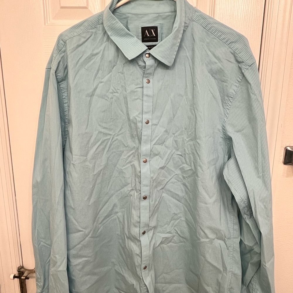 Armani Exchange Men's Aqua Button Down Shirt